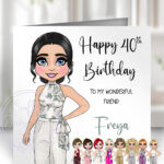 personalised elegant lady in formal trouser suit 30th 40th 50th 60th 70th birthday card