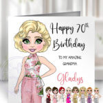 personalised elegant lady in formal trouser suit 30th 40th 50th 60th 70th birthday card