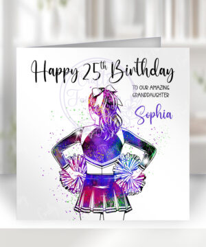 personalised colourful watercolour cheerleader with pom poms birthday or congratulations card