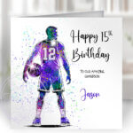 personalised colourful watercolour basketball player man birthday or congratulations card