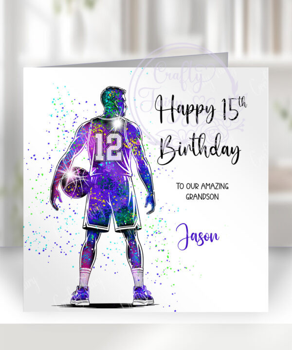 personalised colourful watercolour basketball player man birthday or congratulations card