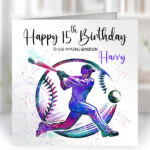 personalised colourful watercolour baseball player man birthday or congratulations card
