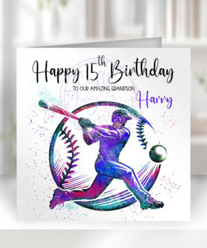personalised colourful watercolour baseball player man birthday or congratulations card