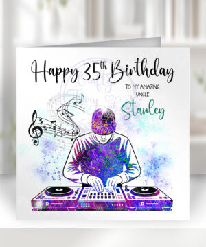 personalised colourful watercolour disc jockey dj man birthday or congratulations card