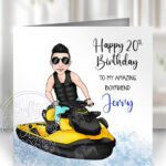 personalised jet ski watersports guy birthday card
