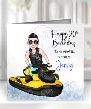 personalised jet ski watersports guy birthday card