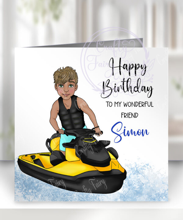 personalised jet ski watersports guy birthday card