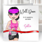 personalised runner marathon lady birthday or congratulations card