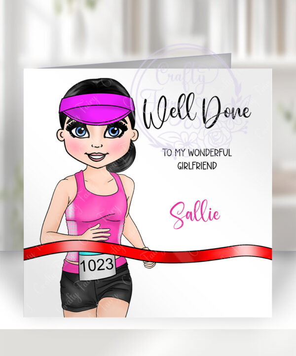 personalised runner marathon lady birthday or congratulations card
