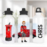personalised postman postie in red straight 600ml water bottle