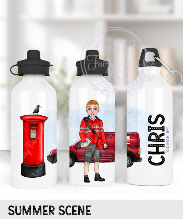 personalised postman postie in red straight 600ml water bottle