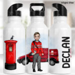 personalised postman postie in red straight 600ml water bottle
