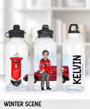 personalised postman postie in red straight 600ml water bottle