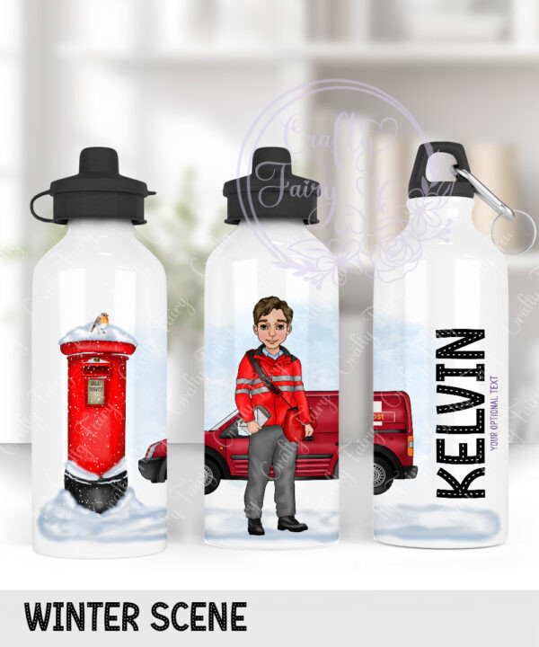 personalised postman postie in red straight 600ml water bottle