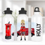 personalised postwoman postie in red straight 600ml water bottle