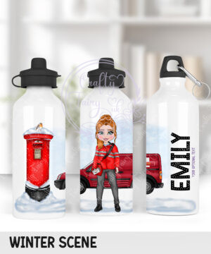 personalised postwoman postie in red straight 600ml water bottle