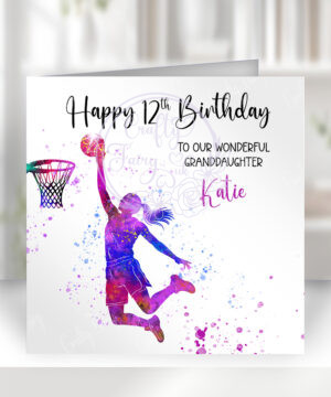 3366 personalised basketball girl watercolour splash birthday card 1