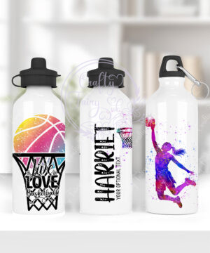personalised watercolour colourful splash basketball girl straight 600ml water bottle