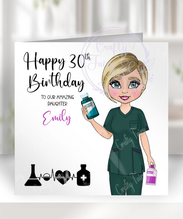 personalised nhs staff pharmacist or pharmacy technician new uniform birthday or congratulations card