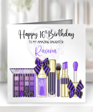 personalised goth girl purple makeup birthday or congratulations card