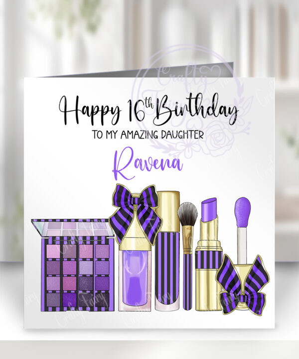 personalised goth girl purple makeup birthday or congratulations card