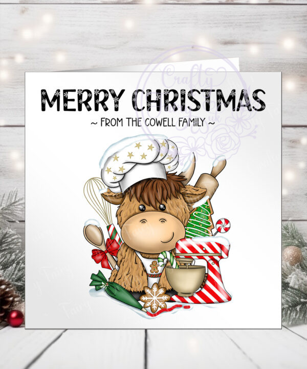 3397 highland cow chef personalised christmas card 1