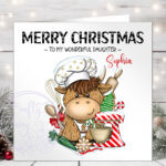 3397 highland cow chef personalised christmas card 2