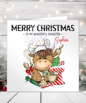 3397 highland cow chef personalised christmas card 2