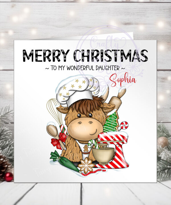 3397 highland cow chef personalised christmas card 2
