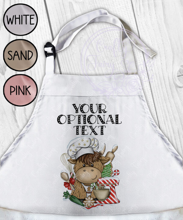 3407 highland cow chef personalised christmas apron 2