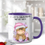 3409 pink santa highland cow personalised christmas mug 1