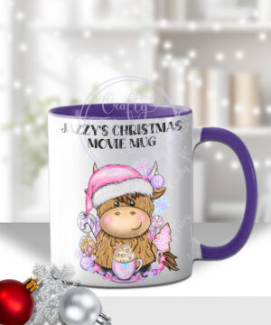 3409 pink santa highland cow personalised christmas mug 1