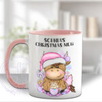 3409 pink santa highland cow personalised christmas mug 2