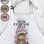 3411 pink santa highland cow personalised christmas apron 2