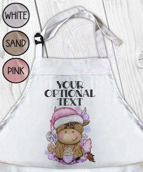 3411 pink santa highland cow personalised christmas apron 2