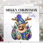 3413 purple teal personalised reindeer card 1