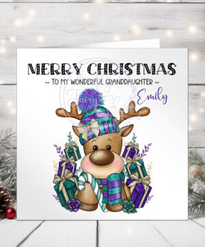 3413 purple teal personalised reindeer card 1