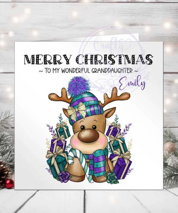 3413 purple teal personalised reindeer card 1