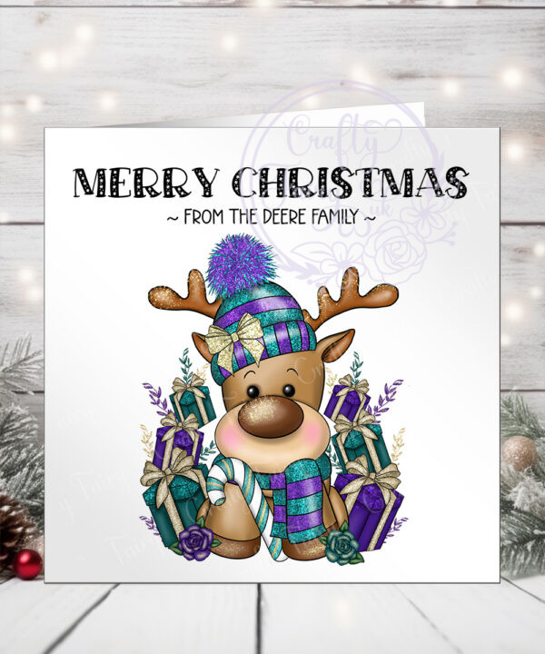3413 purple teal personalised reindeer card 2