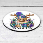 3415 purple teal personalised reindeer coaster 1