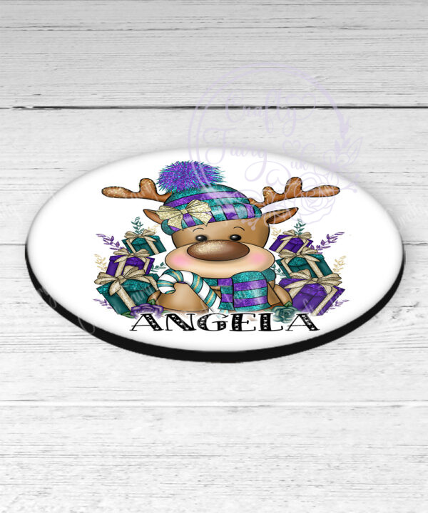 3415 purple teal personalised reindeer coaster 1