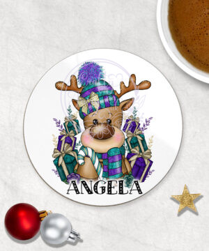 3415 purple teal personalised reindeer coaster 2