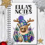 3419 purple teal personalised reindeer notebook 1