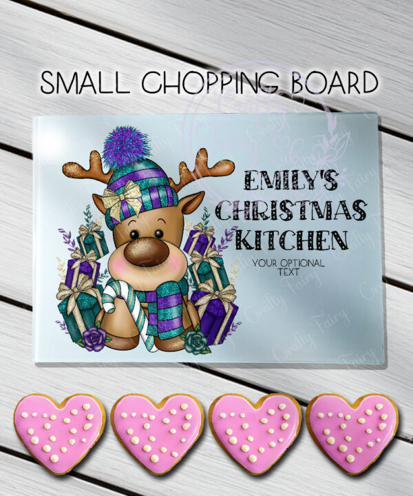 3420 purple teal personalised reindeer chopping board 1