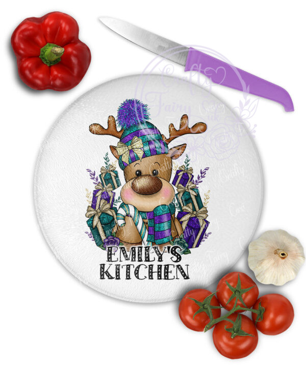 3421 purple teal personalised reindeer chopping board 1