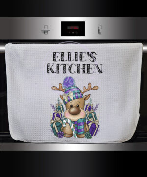 3422 purple teal personalised reindeer towel 1