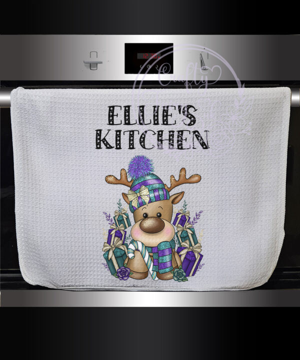 3422 purple teal personalised reindeer towel 1