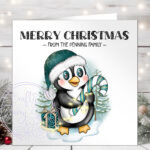 3426 personalised teal penguin christmas card 1