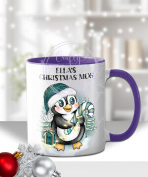 3427 personalised teal penguin christmas mug 1