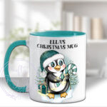 3427 personalised teal penguin christmas mug 2